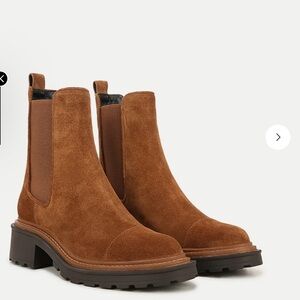 Veronica Beard Suede Chelsea Ankle Boots in Cognac Brown